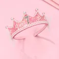 Detailed view of pink sequin birthday crown with pearls and silver number seven - Number 7 Style / Pink