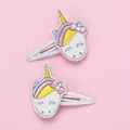Dettaglio di fermagli per capelli a forma di unicorno con ricamo e clip glitterate - Unicorno Ricamato (Bianco)