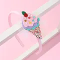 Detail of pink children headband with sequin ice cream motif and mesh lace trim - Pink (Sweet Ice Cream Style)