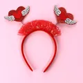 Detalle de diadema roja con corazones brillantes y alas de ángel para niñas - Estilo Ala Corazón Rojo