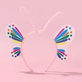 Detalle de diadema de mariposa rosa para niñas con alas brillantes de colores y antenas - Mariposa de Dibujos Animados (HH305) / Rosa