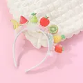 Detail of children's fruit headband with glitter charms and rainbow organza trim ruffle - Fruit Series Headband