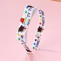 Detail of school-themed headband with bow, stars, and resin book apple ornament - Doctoral Cap Apple Style