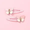 Detailansicht der rosa Glitzer-Schmetterlings-Haarklammern mit 3D-Lederflügeln - Rosa Schmetterling Haarklammer