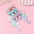 Detail von Satin-Haarschleifen mit BEST FRIEND FOREVER Stickerei und langen Bändern - Haarspangen Mit Schleife Für Beste Freundinnen (3er-pack)