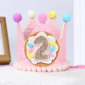 Detail der rosa Glitzer-Geburtstagskrone zum 2. Geburtstag mit Donut-Aufnäher - Süße Donut Krone (HT008)