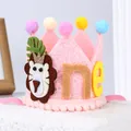 Rosa Glitzer Krone Haarband zum 1. Geburtstag mit Plüschlöwe und bunten Pompons - Rosa Löwe One Stil / Cartoon Rosa Löwe Krone (HT006)