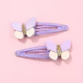 Detailansicht von zwei lila Schmetterling-Haarklammern mit Pailletten und Glitzer für Kinder - Lila Schmetterlingsclip