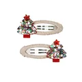 Detail of Christmas tree hair clips with colorful sequins and embroidery on white background - Christmas Tree Hair Clip (225) / 2 Pcs/Set