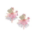 Détail des pinces à cheveux fée en tulle rose avec paillettes dorées et baguette étoile - Style Princesse en Maille / Rose Or