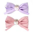 Set di fermagli per capelli con fiocchi in tessuto rosa e viola e corone di strass - Rosa Viola