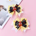 Détail de nœuds à cheveux pour l'école avec motif à carreaux jaunes et breloque livre - Pince à Cheveux Nœud Lettre Jaune