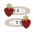 Pair of sweet strawberry snap hair clips with red glitter finish and golden woven details - Strawberry Hair Clip (174) / 2 Pcs/Set