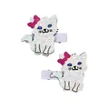 Detail of glitter cat hair clips with pink bows and sequins on metal alligator clips - Cat Shape