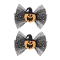 Détail de barrettes d'Halloween avec nœuds en tulle noir et citrouilles scintillantes - Style Citrouille Maille Noire