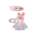 Pink cartoon BB hair clips set with embroidered rabbit ears and sequin heart for kids - Heart Girl Hair Clip (184) / 2 Pcs/Set