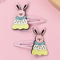 Detail of cute pink rabbit hair clips for girls with sparkling sequins and fabric wrap - Little Rabbit / Pink