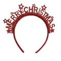 Detail of red sequined Merry Christmas headband with festive star ornaments on white background - Red