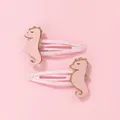 Détail de barrettes hippocampe roses pour enfants avec paillettes dorées brillantes - Rose