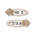 Glittering shell hair clips with pearl detail and woven fabric wrapped drop pins - Shell Hair Clip (216) / 2 Pcs/Set
