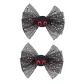 Détail de pinces à cheveux Halloween avec nœuds en tulle noir et araignées rouges - Style Araignée Maille Noire