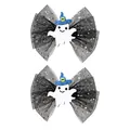 Halloween Schleifen-Haarspangen Set mit schwarzem Netz und süßen weißen Geistern - Schwarzes Netz Geist Stil