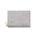 Short grey minimalist velvet texture tri-fold wallet for women with golden lettering - Gray