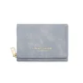 Three-fold velvet finish women's wallet in misty blue with gold FOREVER SUNSHINE stamp - Sky Blue