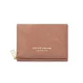 Three-fold minimalist rose pink velvet wallet with elegant gold stamped text detailing - Khaki