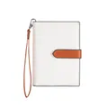 Slim off-white Saffiano leather passport wallet with brown strap and buckle closure - White