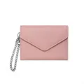 Mini portefeuille rose en cuir grainé avec une fine chaîne en métal argenté - Rose