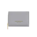 Gray Saffiano leather short wallet with gold zipper and tri-fold design for women - Gray