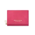 Portefeuille court à trois volets en velours rose avec broderie dorée et zip en métal - Rouge