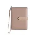 Slim khaki Saffiano leather passport wallet with wrist strap and metal buckle - Khaki