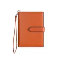 Slim orange-brown Saffiano leather passport wallet with wrist strap and buckle closure - Brown