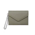 Petit portefeuille taupe grainé style enveloppe avec une bandoulière chaîne argentée - Vert Matcha