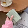 Slim light green PU leather zipper coin purse with Forever Sunshine gold lettering - Light Green
