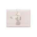 Minimalist light pink tri-fold short wallet with litchi texture and silver metal ring - Off White