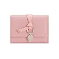 Pink lychee texture short tri-fold wallet with leather knot and silver metal ring charm - Light Pink