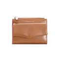 Brown leather short wallet with Forever Sunshine text and silver zipper detail - Brown