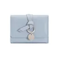 Light blue tri-fold wallet in litchi grain leather with tied strap and silver ring - Pale Blue