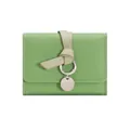 Minimalist grass green leather tri-fold short wallet with elegant knotted strap - Light Green