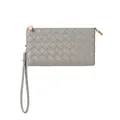 Pochette intrecciata grigia classica con logo dorato e cinturino da polso donna - Grigio