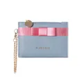 Light blue faux leather card holder with pink ribbon bow and gold chain strap decoration - Grey Blue