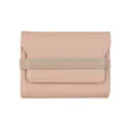 Portacarte in pelle martellata rosa con cinturino beige e cuciture a contrasto - Rosa Chiaro