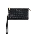 Pochette nera in pelle con trama intrecciata e cinturino da polso con dettagli oro - Nero