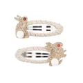 Set of two gold embroidered bunny ear hair clips with white plush pom tails - Rabbit Hair Clip (215) / 2 Pcs/Set