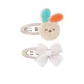 Cute plush bunny hair clip and lace bow set for children with beige braided wrap - Rabbit Bow Hair Clip (192) / 2 Pcs/Set