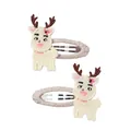 Set of two sweet cartoon reindeer embroidery hair clips with beige fabric finish - Embroidered Deer Hair Clip (186) / 2 Pcs/Set