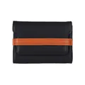 Portacarte in pelle nera stile giapponese con dettaglio cinturino arancione - Nero